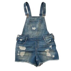 21 Denim jean overall festival shorts with open back, Medium